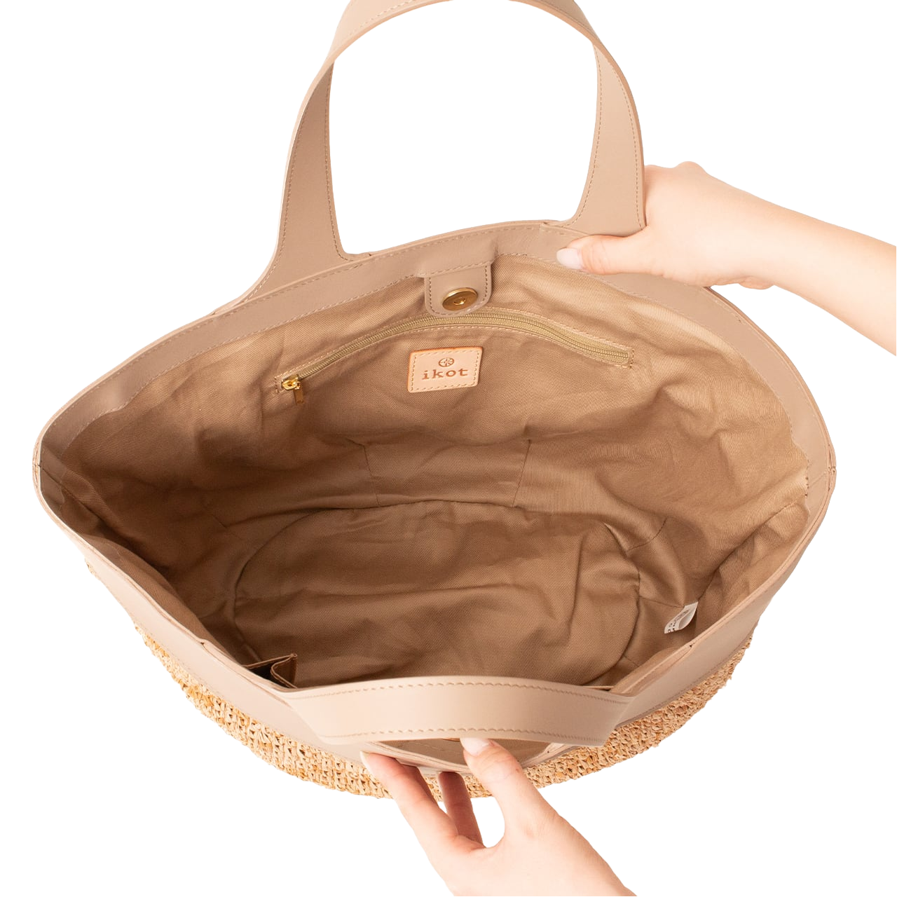 [Japanese brand] "ikot" Leather x Raffia tote bag